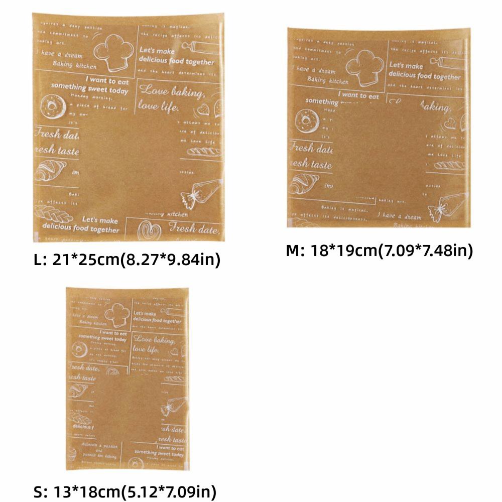 100PCS Cartoon Pattern Food Packaging Bag Heat-resistant Transparent Window Kraft Paper Packing Bag Kraft Paper Oil Resistant