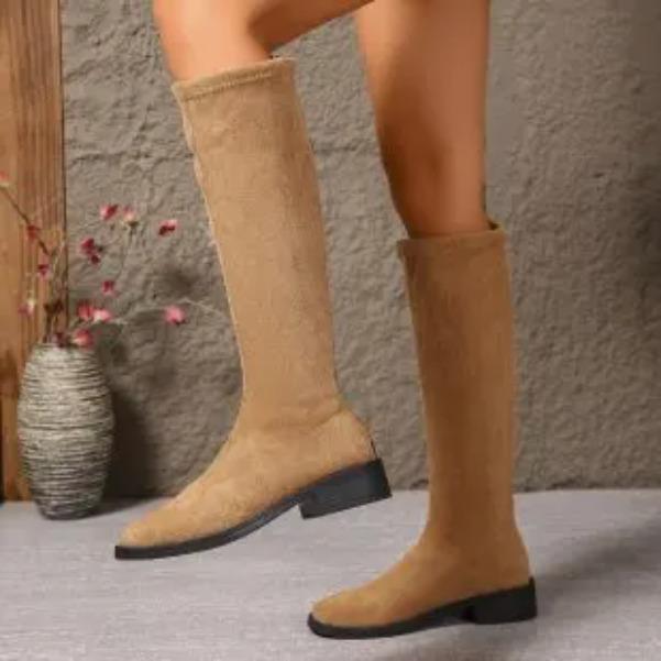 

Women s Fashion Boots Spring and Autumn New Style Round Toe Back Zipper Knee-high Boots Women Stitching High Boots 35
