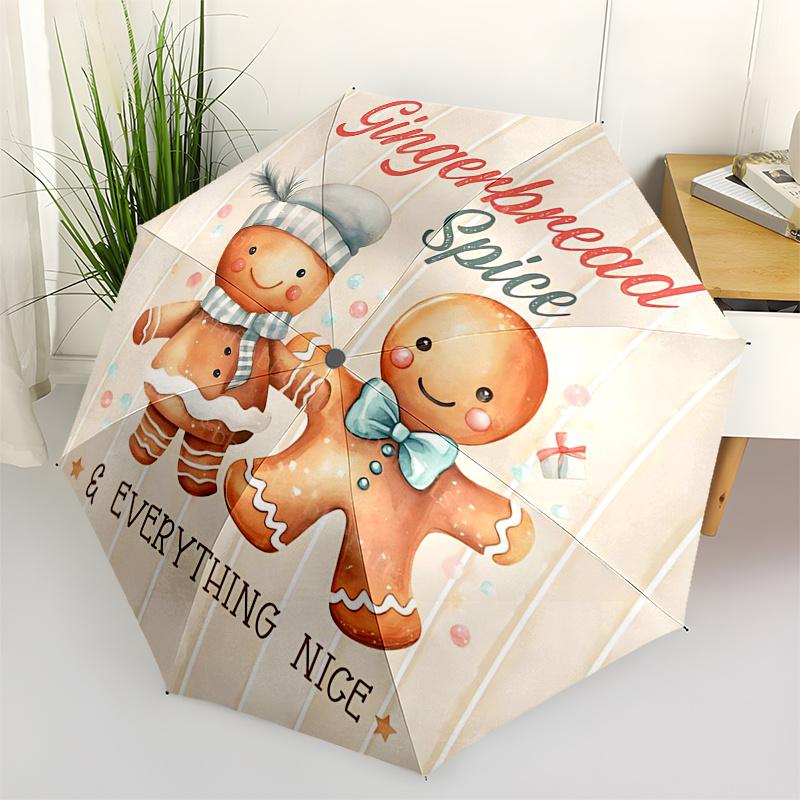 

Gingerbread Man Themed Travel Umbrella 8 Ribs Automatic Opening and Closing, Portable Folding Design, Compact and Stylish Umbrella Suitable