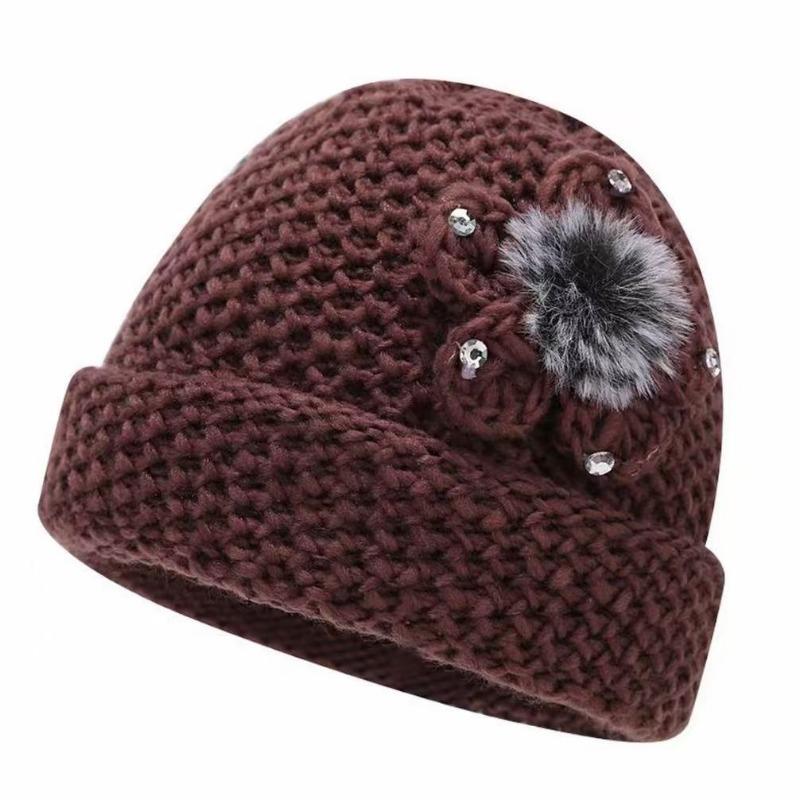 Medium Old Man Hat Female Winter Grandma Knitted Warm Wool Plush Mother Old Man Hat Cold Wind Thickened