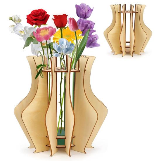 Easy Assembly Puzzle Vessel Wooden Flower Vase, Arrangement Display Stand for Placing Flowers & Artistic Floral Base Artificial Flowers, Suitable