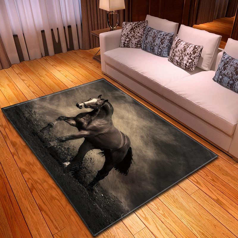 Modern Decor 3D Horses Pattern Carpet Sofa Area Rug Anti-slip Mats Bedside Kitchen Rugs Children Play Carpets for Living Room