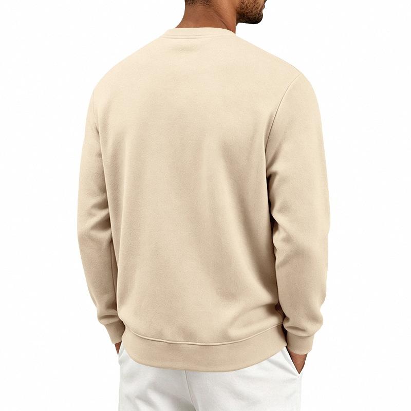 Autumn Winter Men Solid Color Crew Neck Sweatshirt Long Sleeve Loose Casual Daily Outdoor Pullover Sweatwear