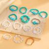 Ethnic Style Imitation Pearl Beads Rings Set For Women Retro Blue Stone Cross Elastic Rope Ring Personality Jewelry Gift