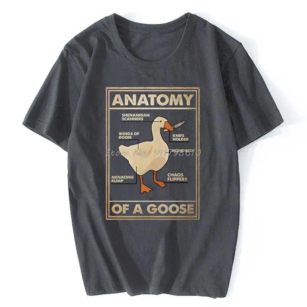 Summer Retro Gothic Style Men's T-Shirt with  Curved Anatomy Diagram Fun Duck Material Trendy Versatile