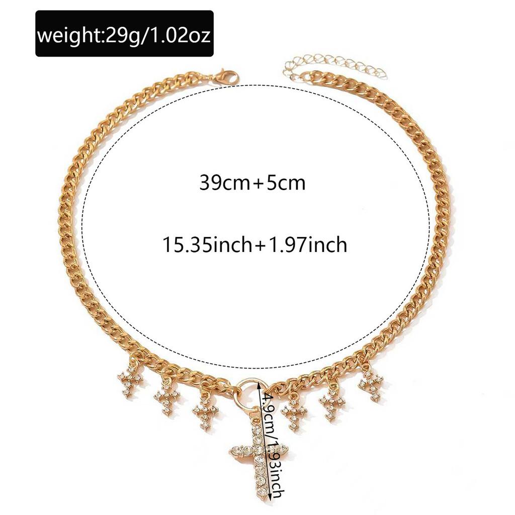 Cross Pendant Multilayer Necklace With Geometric Metal Chain For Womens Fashion Accessory