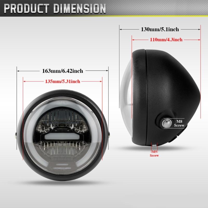 6.5 Inch Round LED Motorcycle Headlight with Brackets Assembly Suitable for Custom Bikes Cafe Racers Enhanced Visibility
