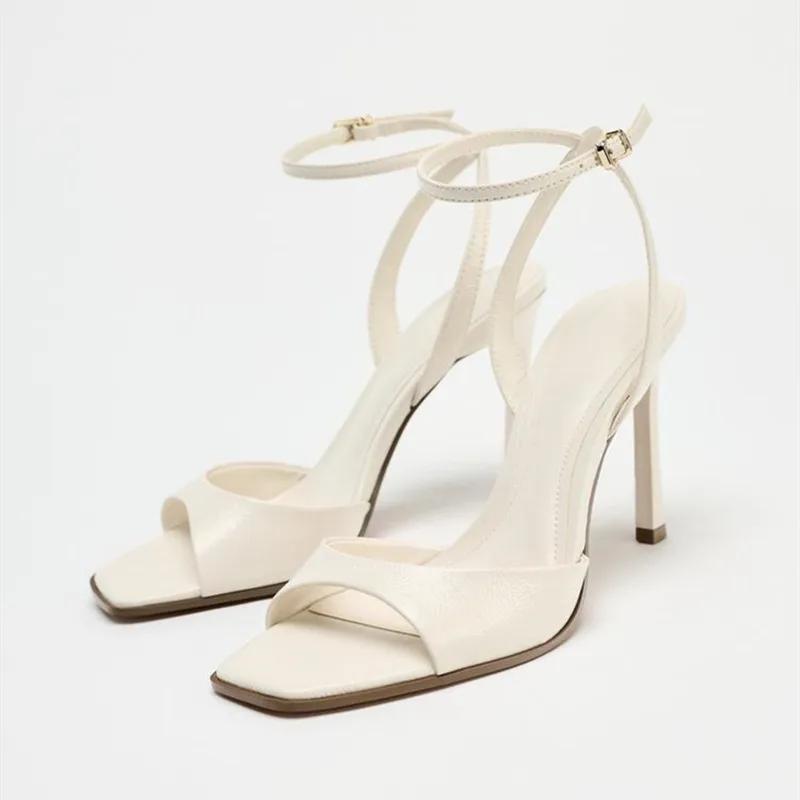 Fashion Black Patent Leather Ankle Strap Buckle Heeled Sandals Women Sexy Square Open Toe High Heels Summer Elegant Party Office Shoes