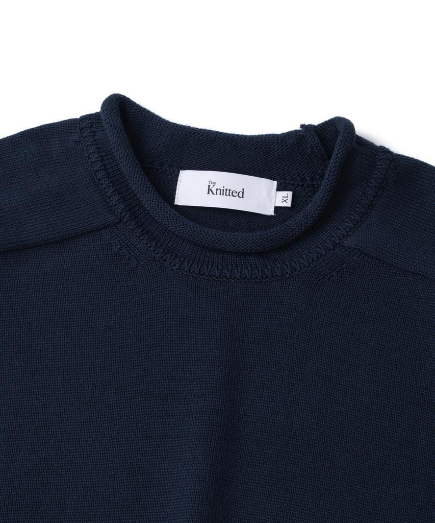 KNITTED Cotton Roll Raglan Round Knit Navy