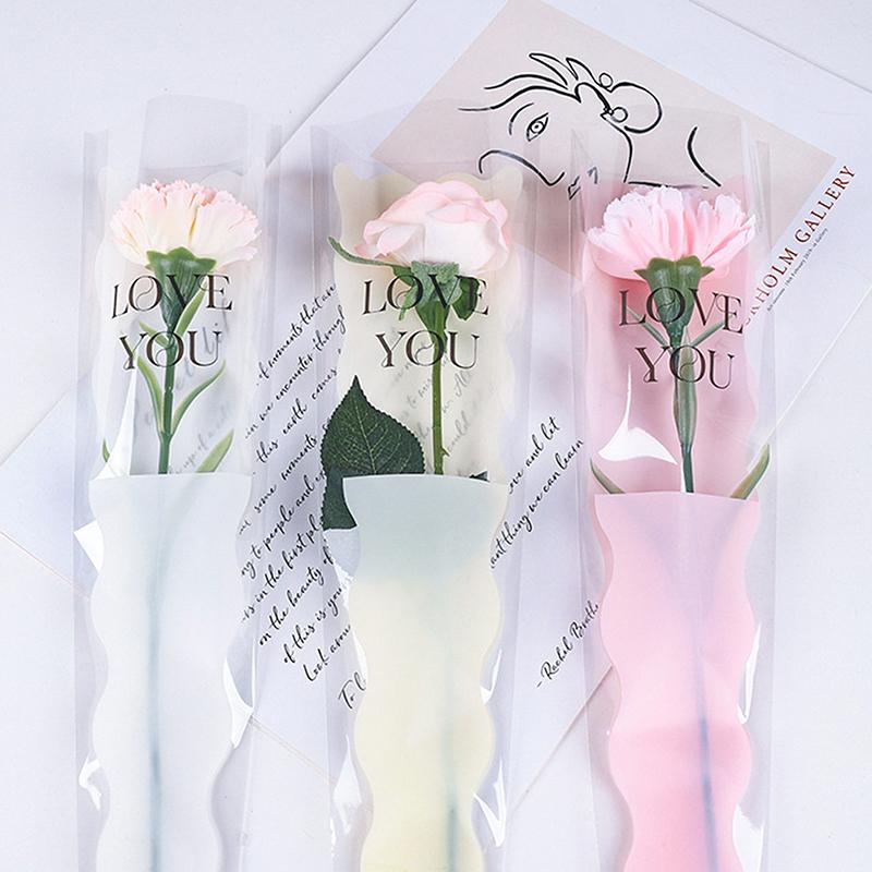 50pcs Mermaid Wavy Pattern Flower Bouquet Gift Cellophane Bag Wrapping Paper Bag Valentine's Day Mother's Day Single Rose Bags