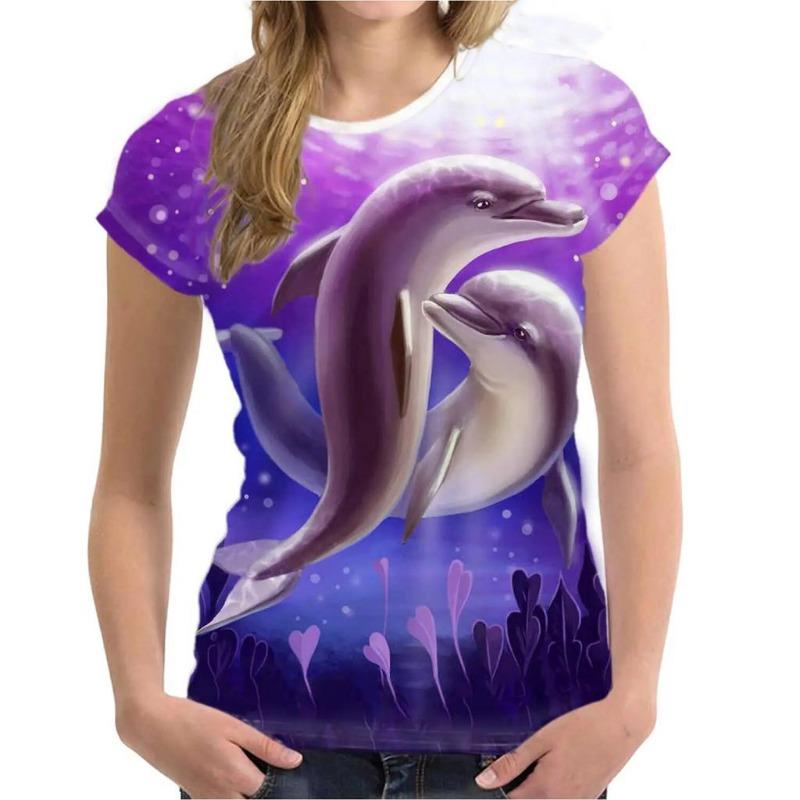 Women's T Shirt Dolphin Animal 3D Print Tee Summer Fashion Casual O-Neck Short Sleeve T-Shirts Y2k Tops Harajuku Female Clothing