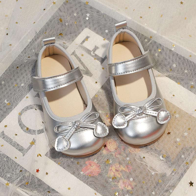 Kids Silver Bow Decor Mary Jane Flats 21