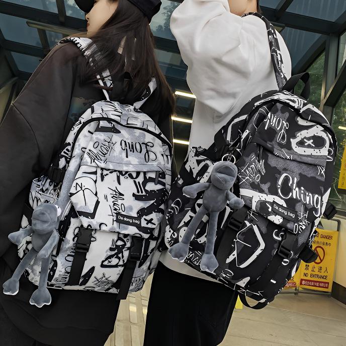 Zaino Graffiti Studente Universitario Grande Capacità Zaino Scolastico Maschile Studente Scuola Media Superiore Zaino di Tendenza ins Zaino Trendy Cool Versatile