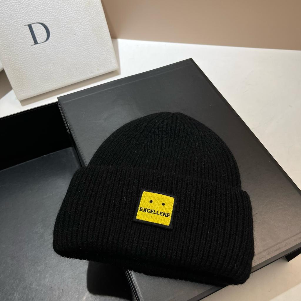 Square Expression Rabbit Fur Knitted Hat Fashionable Winter Warm Hat Couple's Ear Protection Woolen Hat