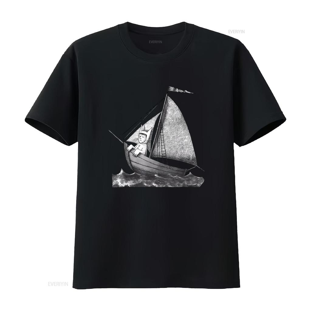 NWT Where the Wild Things Are Sailing on a Boat Funny Cool Trend T Shirt vintage Washed Casual Soft homme Breathable Stretched