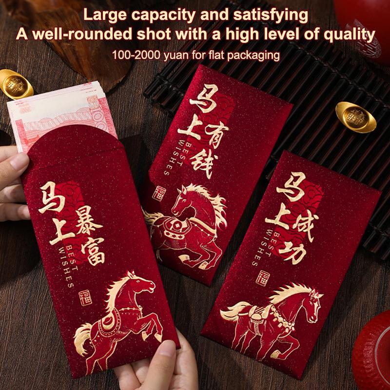 6 Bucăți 2026 Anul Calului Plicuri Roșii Anul Nou Chinezesc Plic Roșu Sacoșă cu Bani Norocoși Plicuri Cadou Plic Roșu