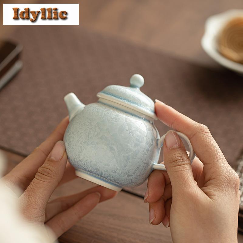 150ml Kiln Fambe Crystal Glaze Teapot Retro Tea Infuser Pot Tea Brewing Kettle With Ball Hole Tea Ceremony Decoration Supplies