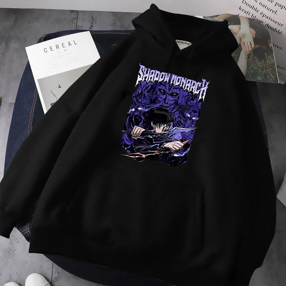Sung Jin Woo Potisk Mikina s Kapucí Anime Solo Leveling Streetwear Muži Ženy Dlouhý Rukáv Mikiny Harajuku Volná Ležérní Pulovr Mikina