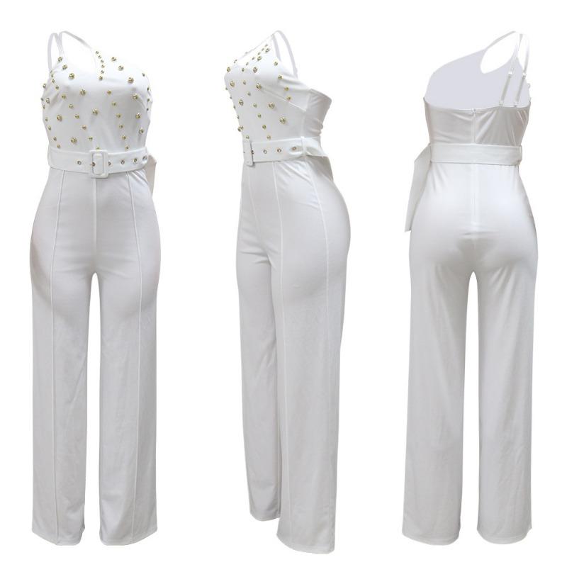 Women's New Fashion Solid Colour Jumpsuit Slim One-shoulder Wide-legged Trousers Models