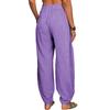 Damen locker lässige Baumwoll-Leinen-Mischhose elastische Taille mit Tasche