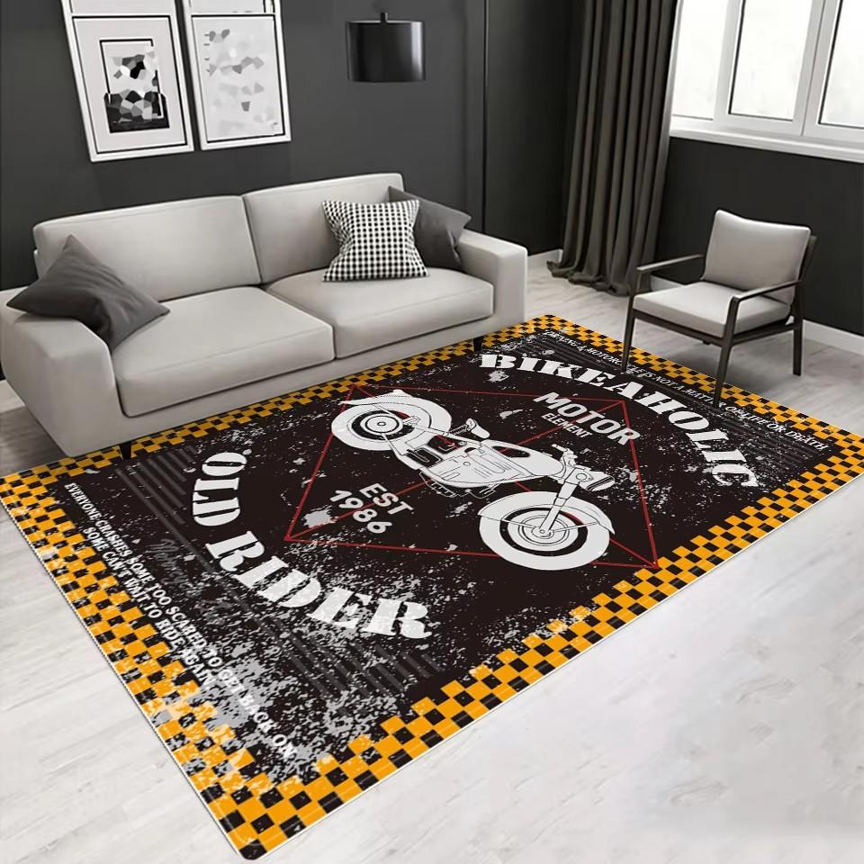 Vintage Classic Motorcycle Garage 3D Printed Carpet Living Room Retro Race Car Large Rug Home Decor Bedroom Non-Slip Floor Mat