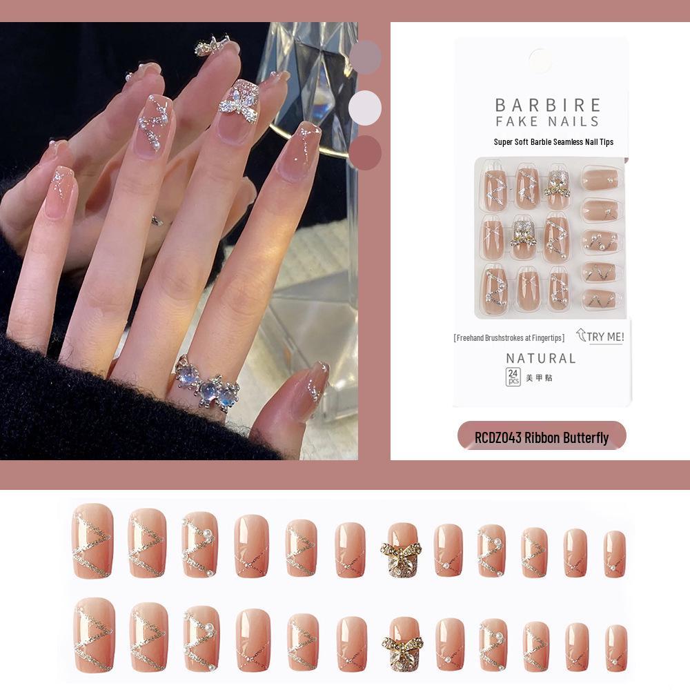 Reusable Blush Nail Art Set: 24 Detachable Wearable Nail Stickers