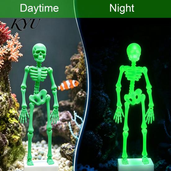 Moving Fish Tank Ornament Dancing Skeleton Aquarium Bubbler, Action Ornament, Glow in The Dark Interactive Decoration Decor, Air-Driven Bubbler