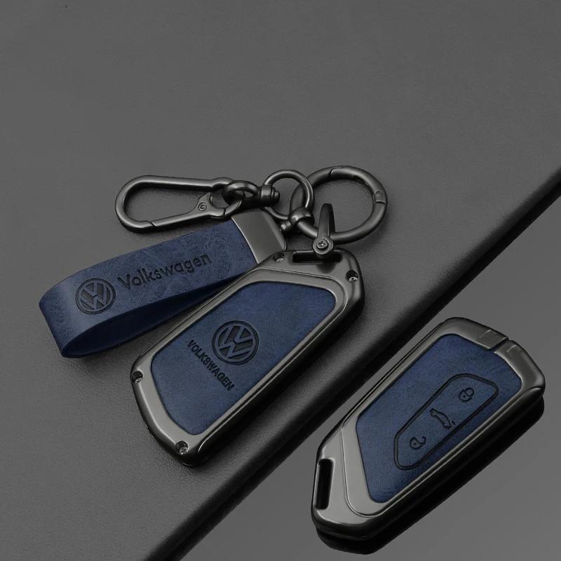 Valve Stems Caps For VOLKSWAGEN VW Fashion Zinc Alloy Leather Car Key Case Cover Shell For VW Volkswagen Golf 8 2020 SEAT Leon M QQ8