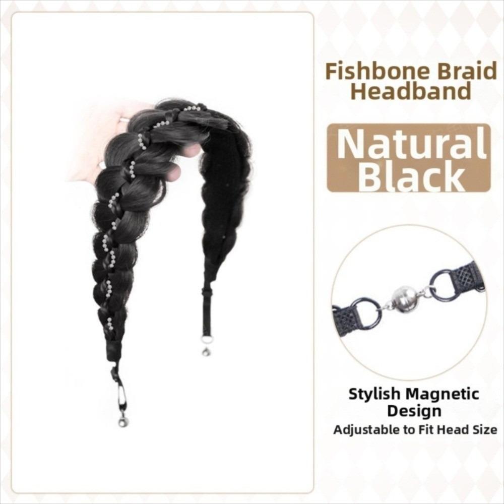 

Fashion Magnetic Wig Braids Hair Tie Synthetic Easy Wig Headband for Women чорний/природний