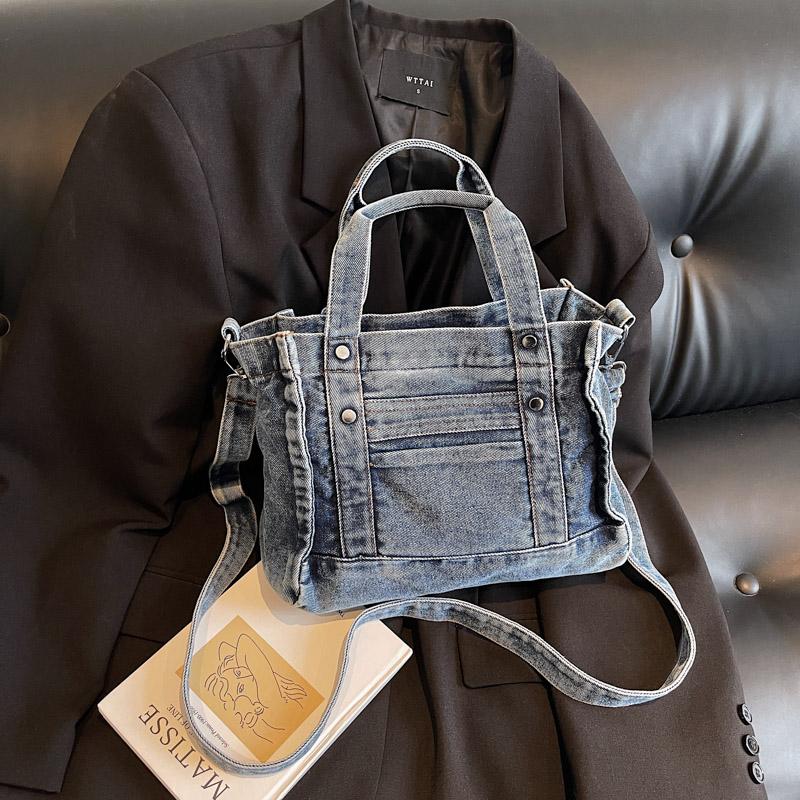 Denim Handtasche Damen Einfarbig Umhängetasche Pendler Schultertasche