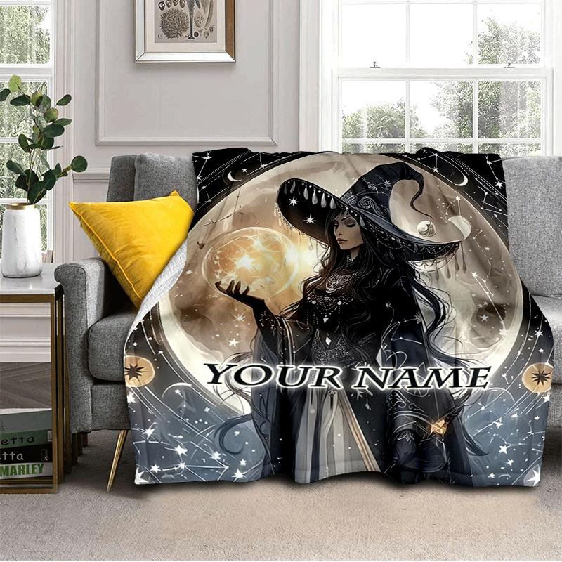 1PC Custom Name Moonlit Witch's Spell Blanket Versatile,all-season Throw Suitable for the Living Room,bedroom,camping,travel,and Gift