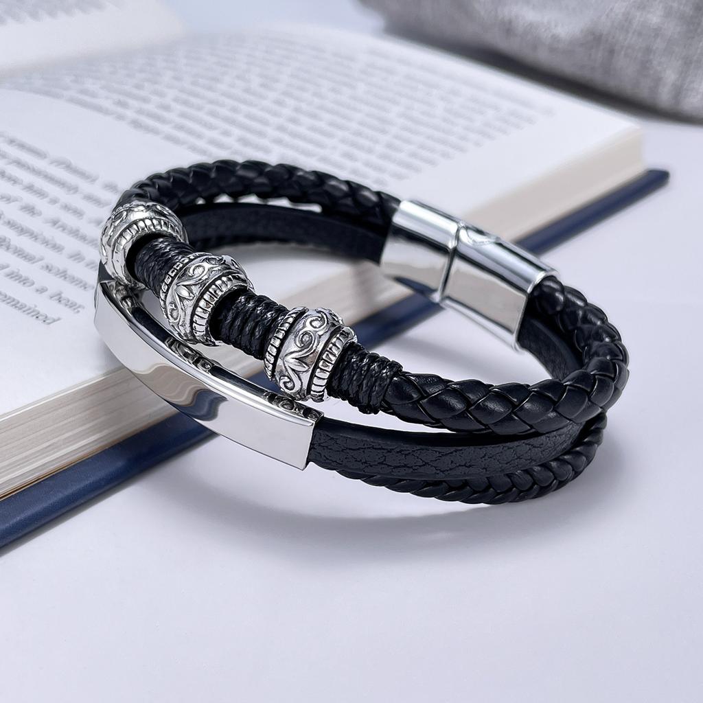 Vintage Stainless Steel Men 'S Multi -Layered Braided Leather Bracelet Alloy Bracelet 