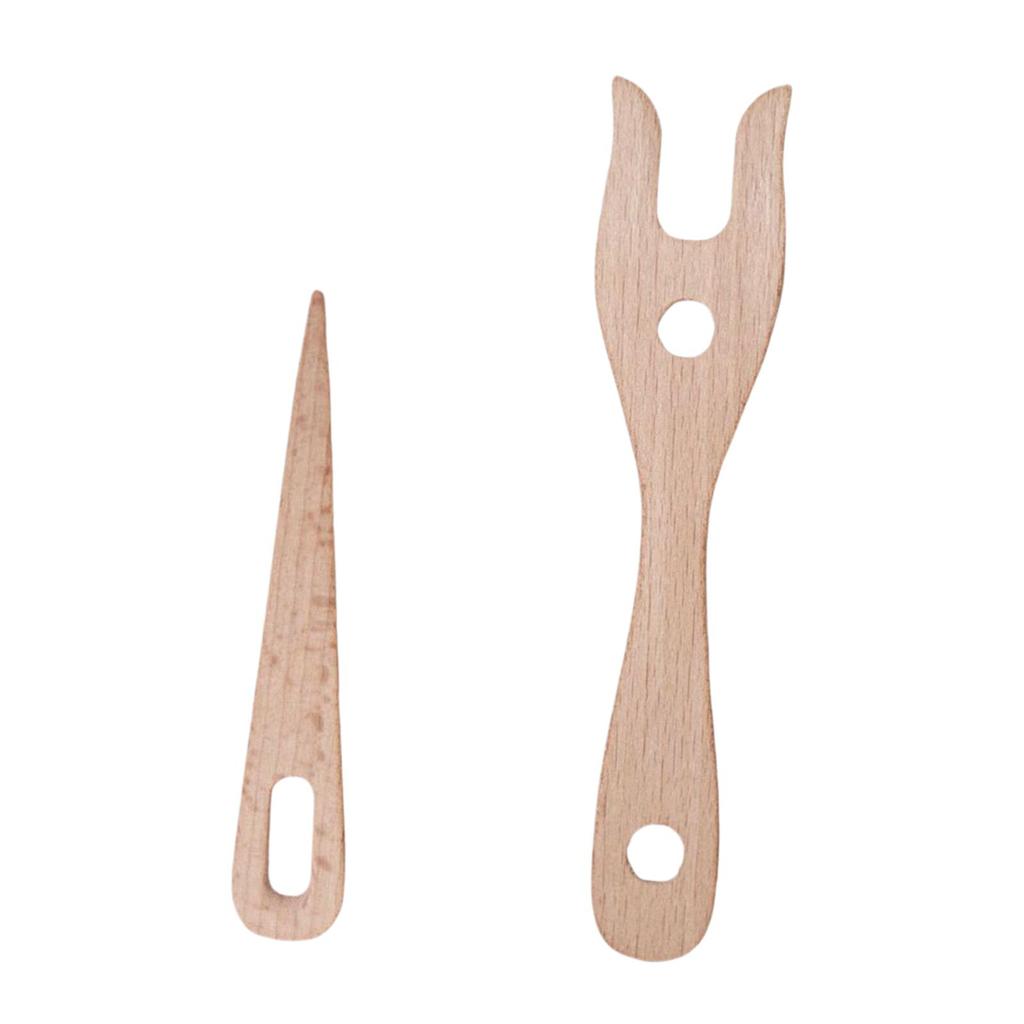 2Pcs Knitting Fork and Eye Needle Kit Wooden Ancient Cording Tool Fork Braider Lightweight Knitting Lucet Fork All Fiber Artists