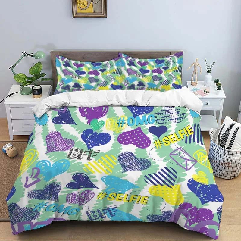 Cartoon Love HD Print Bedding Sett Children King Size Bedding Set Boy Girl's Bed Double Bed Duvet Covers Pillowcase Bedding Se