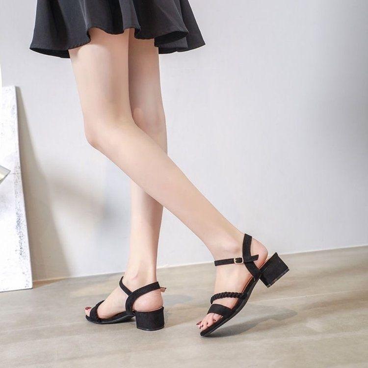 Sandals for Women Office Work Ladies Shoes Block Heel Footwear Thick Black Summer 2026 with Medium Heels Open Toe Chunky Casual