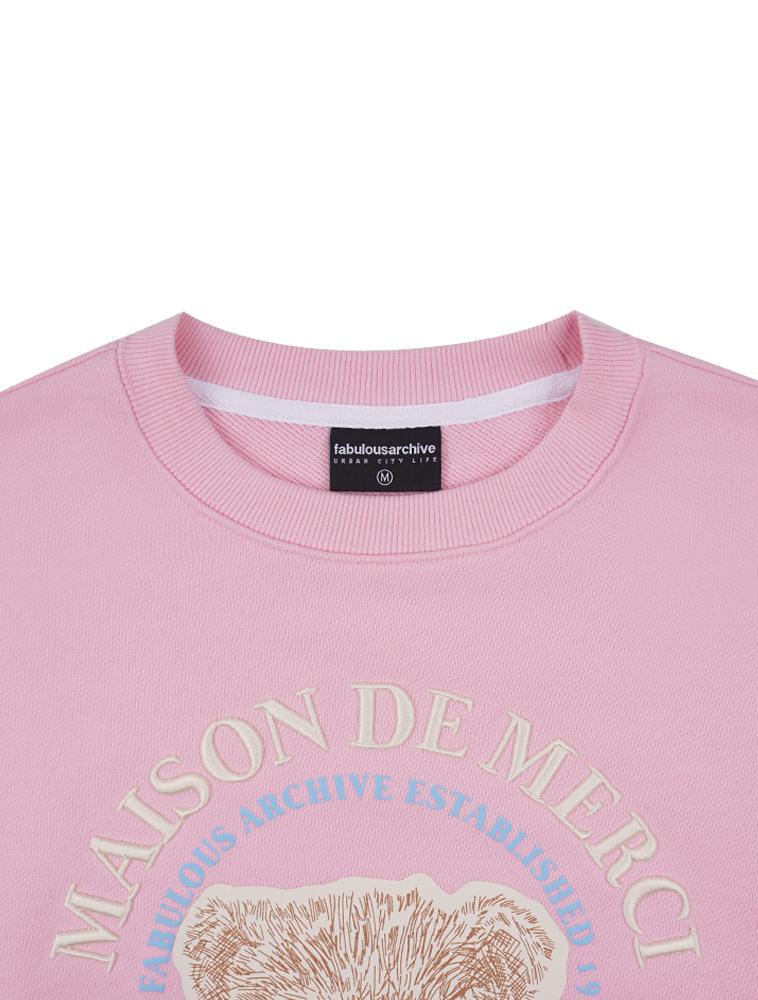 LA MAISON STUDIO Women'S Crop Bearfriends Embossed Embroidery Sweatshirt Pink (Fcb3Ts355W)