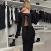 Sequin Maxi Dress Women Evening Backless Big Bow Decor Round Neck Mid Waist Gown Slim Fit Long Sleeve Prom Party Club Formal