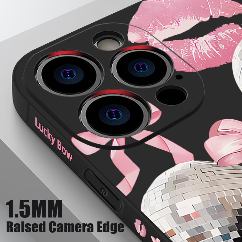 Für iPhone 17 Pro Max Hülle Kirsch-Schleifen Lippen Discokugel Weiches Silikon Lanyard Hülle Für iPhone 16 Pro Max Hülle iPhone 15 14 13 12 11 16E