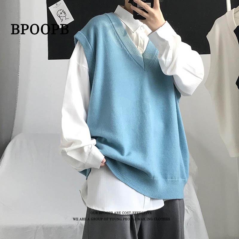 Men's Casual Sleeveless V-Neck Sweater Vest - Japanese & Korean Style for Spring/Autumn