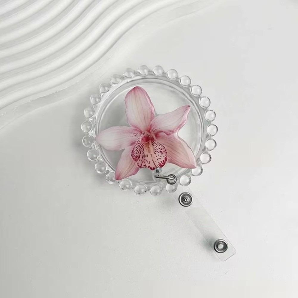 Orchid Design ID Card Badge Holder Clip Acrylic Resin Orchid ID Badge  For Women