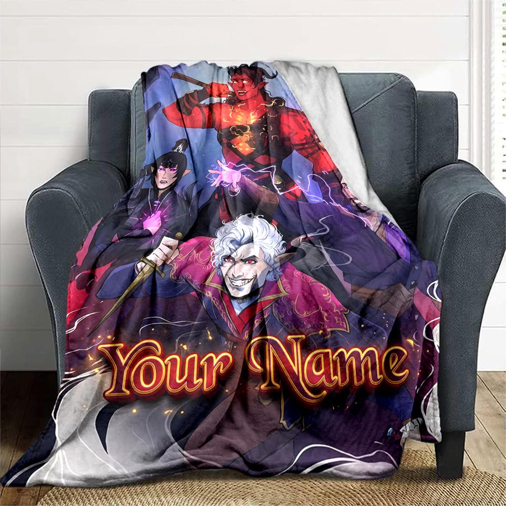 1pc baldurs gate Blanket with Custom Name, Gift, for Men and Women, Soft Blanket, Good for Sofa Bed Couch Travel, Lightweight Flannel Blanket