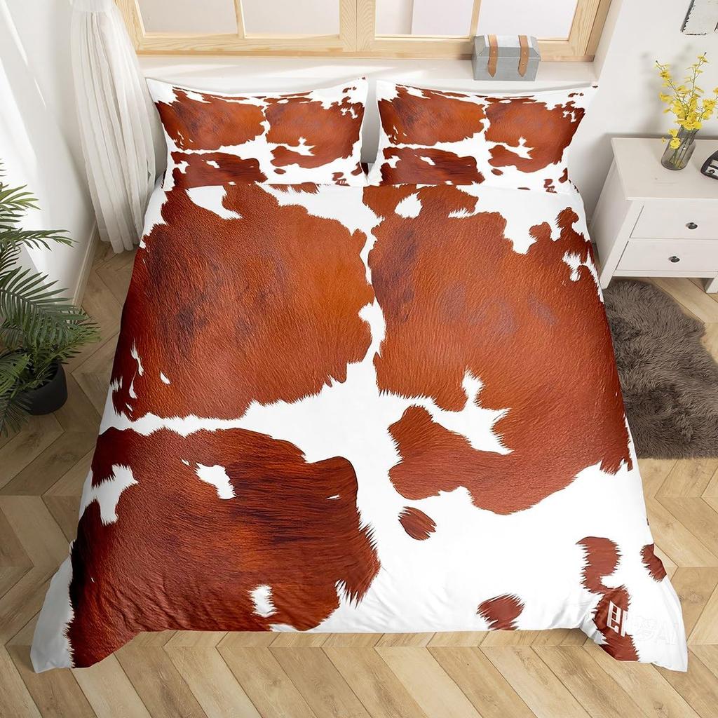 Cowhide Duvet Cover Twin King Farm Animal Bedding Set Western Patchwork Comforter Cover Microfiber Cow Fur Print Bedspread Cover