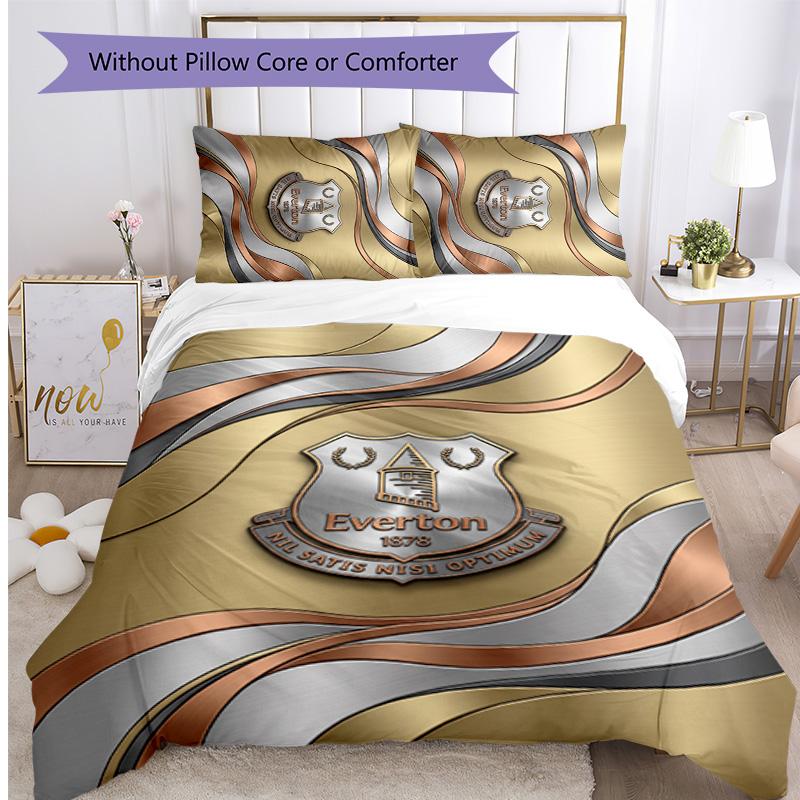Everton Football Printed 3 Pieces Bedding Set, Comfortable Skin Friendly Bedroom Duvet Cover Set