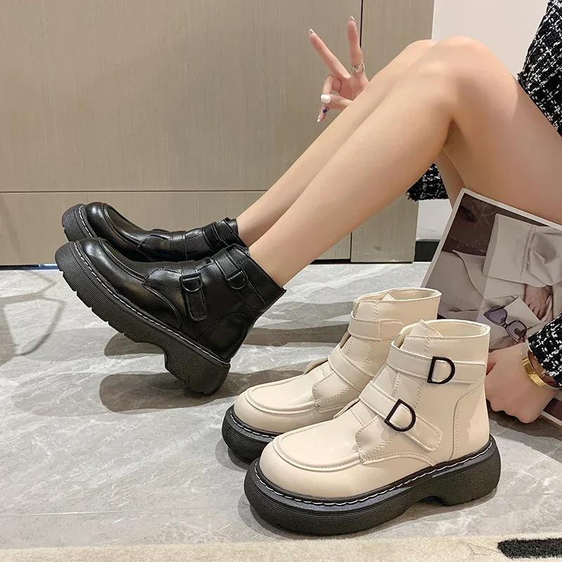 Fashion Ladies Shoes 2024 Fashion Sleeve Women's Boots Spring Autumn Round Toe Solid Short Barrel Platform Boots Zapatos De Mujer