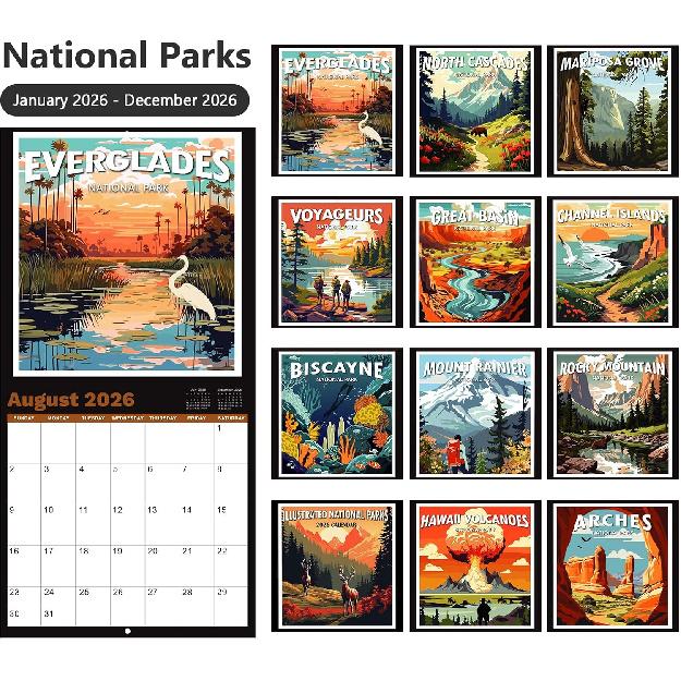 2026 Calendar - National Parks 2026 Wall Calendar, 12 Monthly Square Calendar from Jan.2026 - Dec.2026, 12" x 24" (Open), Calendars with Thick Paper