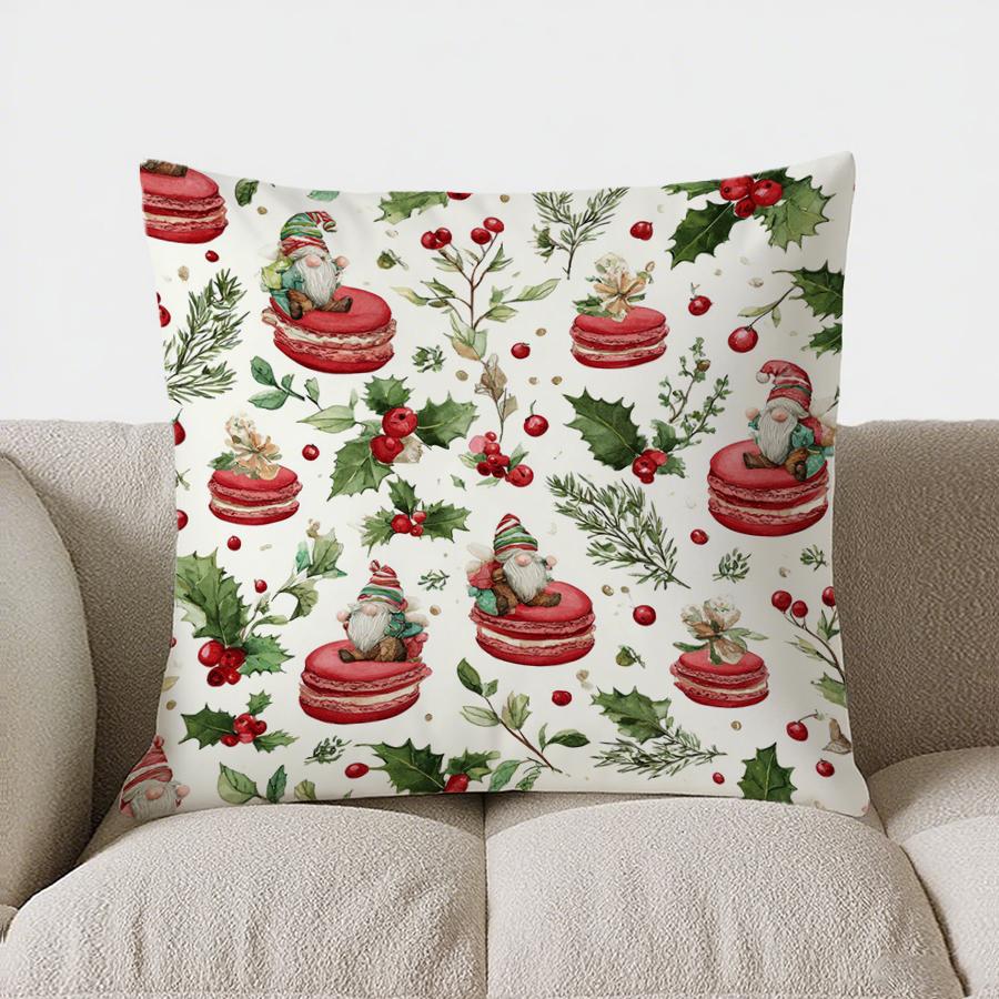Home Decor Christmas Candy Cane & Leaf Pattern Pillow Pattern Cushion Cover Suitable For Sofa Bedroom Car Pillow Cover
