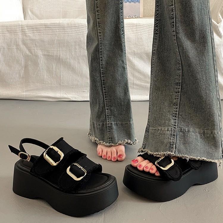 

Модные босоножки на платформе с открытой пяткой в стиле K-Style — нескользящая пляжная обувь, универсальная удобная обувь для миниатюрных женщин и наряды для отпуска 35