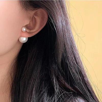 S925 Silver Double-Headed Pearl Earrings: Elegant Double-Sided Design with Large Pearls