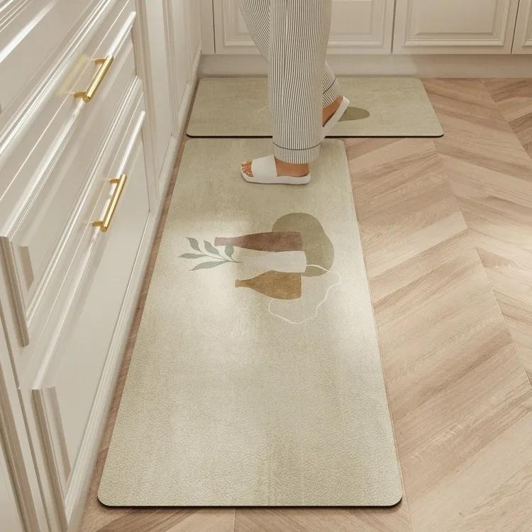 Carpet for Kitchen Waterproof Floor Mat Beige Carpets Pvc Leather Non-slip Oil-proof Long Foot Mats Home Decoration Rug Balcony