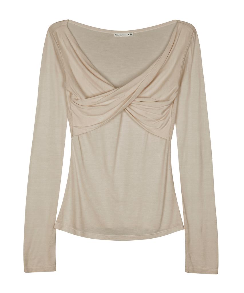 Leijeumiya Aoi Ribbon Ballet Shirring Tee [Mocha]